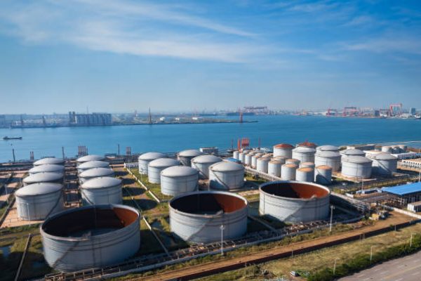 Oil Storage tank in the port in Tianjin, China.
